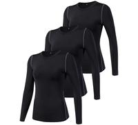SPVISE 1 or 3 Pack Women's Compression Shirt Long Sleeve Workout Tops Quick Dry Scrubs Undershirt Gym Yoga Running T-Shirts, 3 Pack# Black*3, M