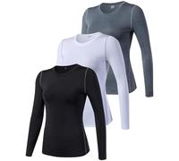 SPVISE 1 or 3 Pack Women's Compression Shirt Long Sleeve Workout Tops Quick Dry Sports Undershirt Gym Yoga Running T-Shirts, 3 Pack# Black+white+f Grey, S