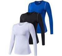 SPVISE 1 or 3 Pack Women's Compression Shirt Long Sleeve Workout Tops Quick Dry Sports Undershirt Gym Yoga Running T-Shirts, 3 Pack# Black+white+blue, L