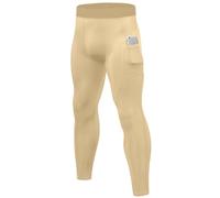 SPVISE Compression Pants Men Leggings for Sports Gym Cool Dry Athletic Tights Base Layer for Running Football Basketball Yoga, B# Beige (Phone Pocket), XXL