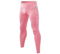 SPVISE Men's Compression Pants Leggings Tights with Pockets Cool Dry Sports Baselayer Athletic Tights for Basketball Running, Pink, X-Large
