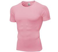 SPVISE Men's Compression Shirts Short Sleeve Workout Gym T-Shirt Running Tops Cool Dry Sports Base Layer Athletic Undershirts, Petal Pink, Medium