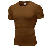 SPVISE Men's Compression Shirts Short Sleeve Workout Gym T-Shirt Running Tops Cool Dry Sports Base Layer Athletic Undershirts, Brown, Medium