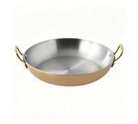 SPVRIKTE Round Stainless Steel Paella Pan Cooking Frying Pan with Double Riveted Handles/Wide Shallow Paella Skillet Serving Platter Tray for Seafood Hot Pot Dry Spicy Hot (Rose Gold,20CM)