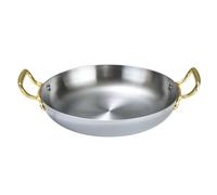 SPVRIKTE Round Stainless Steel Paella Pan Cooking Frying Pan with Double Riveted Handles/Wide Shallow Paella Skillet Serving Platter Tray for Seafood Hot Pot Dry Spicy Hot (Silver,20CM)