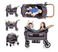SPWVIP Stroller Wagon for 2 Kids- Lightweight Travel Folding Push Pull Baby Wagon for Newborn&Toddler with 5-Point Harness,Adjustable Canopy,Tray Table,Cup Holder,Storage Pocketsets (Grey)
