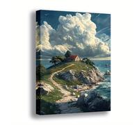 SPXLUCAU 1pc Coastal Cottage Dreamscape Canvas Wall Art - Vibrant Beach Scene, Modern Vintage Design, for Living Room, Hallway(45x60cm/No frame)