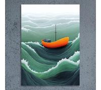 SPXLUCAU A Canvas Print Featuring an Orange Ship Navigating Through Turbulent Waters, for Office Wall Decor, Home Embellishment(40x50cm/No frame)
