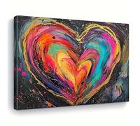 SPXLUCAU Abstract Heart-Shaped Canvas Mural Featuring Vibrant Swirling Patterns, in a Classic Style, for Living Room, Bedroom(60x80cm/No frame)