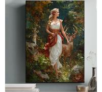 SPXLUCAU Depicting The Mythical Roman Goddess Diana Alongside a Deer in a Serene Forest Setting, for Living Room(20x30cm/No frame)