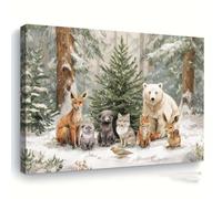 SPXLUCAU Winter-Themed Canvas Artwork Depicting Forest Animals Such As a Fox, Bear, Rabbit, Squirrel And Deer, Home Decor(45x90cm/No frame)
