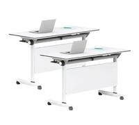 SPXMQSS Modern Folding Conference Table, Folding Meeting Tables with Flip-Top Design, Privacy Baffle and Caster for Offices, Training Rooms, Classrooms, Schools 2pcs 140x50x75cm