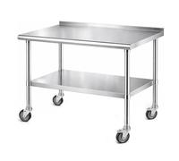 SPXMQSS Pizza Oven Table Stainless Steel Prep Table Workbench On Wheels Stainless Steel Work Table Stainless Steel Table With A Splashback 100x61x89cm