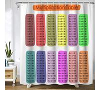Math Shower Curtain Multiplication Table 1 to 12 Waterproof Shower Curtains Educational Style Bathroom Decor Polyester Fabric Shower Curtain Sets with Hooks 72x72 Inch