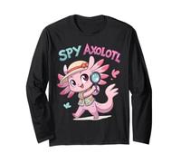 Spy Axolotl Pink Detective Funny Secret Agent Costume Girls Long Sleeve T-Shirt