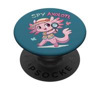Spy Axolotl Pink Detective Funny Secret Agent Costume Girls PopSockets Adhesive PopGrip