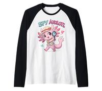 Spy Axolotl Pink Detective Funny Secret Agent Costume Girls Raglan Baseball Tee