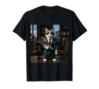 Spy Cat (Intelligence Service Feline in Suit) Value Graphic T-Shirt, Men, Black, L