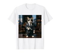 Spy Cat (Intelligence Service Feline in Suit) Value Graphic T-Shirt, Men, White, S