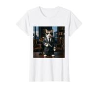 Spy Cat (Intelligence Service Feline in Suit) Value Graphic T-Shirt, Women, White, S