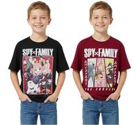 Spy × Family Boys T-Shirts 7-16 Yrs, 2 Pack Cotton Crew Neck Short Sleeve Tee Tops, Soft Summer Boys Clothing, Anime Gifts (7-8 Years, Black/Burgundy Spy Family)