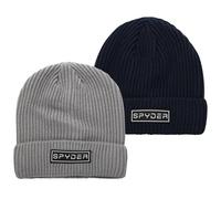 Spyder Men's Beanie - 2 Pack Ribbed Cuff Beanies with Embroidered Logo Patch - Cozy Knit Winter Hats for Men, True Navy, One size