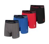 Spyder Mens Boxer Briefs 4 Pack Poly Spandex Performance Underwear/Bonded Hem Boxer Briefs, Heather/Blue/Red/Black, L