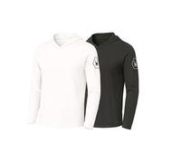 Spyder Mens Crew Neck Long Sleeve Hooded Undershirts/Ultra Soft Stretch Sports T-Shirt Dryfit Athletic Running Workout Shirt, Grey/White, Medium