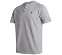 Spyder Mens Henley Shirt - Lightweight Quick Dry Moisture Wicking Short Sleeve Athletic Performance Shirts for Men, Pewter, Medium