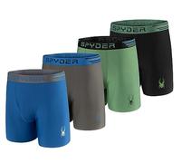 Spyder Mens Performance Poly Spandex Boxer Briefs 4 Pack, Bonded Hem, Green/Grey/Blue/Black, L