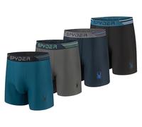 Spyder Mens Performance Underwear 4 Pack, Poly Spandex Bonded Hem Boxer Briefs, Teal/Grey/Navy/Black, XL