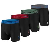 Spyder Mens Poly Spandex Performance Boxer Briefs 4 Pack - Bonded Hem Underwear, Black, M