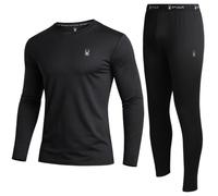 Spyder Mens Thermal Top and Bottom Set - 2 Piece Fleece Lined Thermal Shirts for Men and Long Johns Leggings Base Layer Set, Black, S
