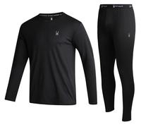 Spyder Mens Thermal Top and Bottom Set - 2 Piece Fleece Lined Thermal Shirts for Men and Long Johns Leggings Base Layer Set, Black, XL