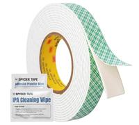 Spyder Tape 4026 Heavy-Duty Double Coated Urethane Foam Tape - 5mm x 10m - High Temperature Resistant Professional Mounting + IPA & Adhesion Promoter Wipes for Maximum Bond Strength - Indoor/Outdoor