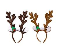 Spydge Christmas Headband Reindeer Antlers 2 pieces Brown Cute Antlers Headbands with Bells and Ears for Kids Adults for Halloween Christmas Easter Party Decoration