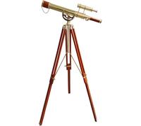 Spyglass Double Barrel Telescope Marine Navy Designer Handmade Vinatge Floor Standing Brown Tripod Shiny Brass