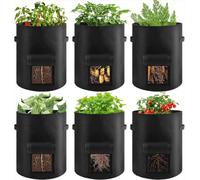 Spymero 10 Gallon Potato Grow Bags 6 Pack Black Fabric Planters | Durable Handles And Harvest Window Potato Grow Bags, Thick Breathable Material Nonwoven Fabric Planter For Garden Use