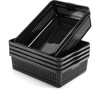 Spymero A4 Plastic Storage Basket Tray 6 Pack Black Desktop File Organizer | Durable Stackable Design Plastic Storage Tray, Large Capacity Letter Organizer Basket For Classroom Office Home Use