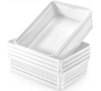 Spymero A4 Plastic Storage Basket Trays 6 Pack White Letter Size | Durable Plastic Storage Trays, Stackable Desktop File Organizer For Classroom Office Home Use