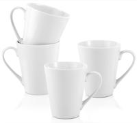 Spymero Coffee Mugs Set, 4 Pcs, White, 280 Ml/10 Oz, Ceramic V-Shaped | Plain White Design With Handle Ceramic Mugs, Microwave Safe Porcelain Cups For Latte Hot Cocoa Tea Cappuccino Milk