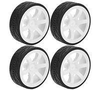 SPYMINNPOO 1/10 RC Racing Tires with Grooved Rubber and High Speed Tread Patterns for Stronger Grip, 4 Pack RC Wheels for 1/10 Racing Cars (White)