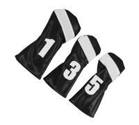SPYMINNPOO 3PCS Club Head Cover, PU Leather Protective Headcovers Set with Plush Lining, for Woods (Black)