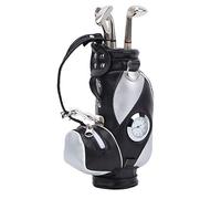 SPYMINNPOO Bag Pen Holder, Mini Club Pen Set, Zinc Alloy Desk Clock, PU Leather, Gift for Golfers (Black and Silver)