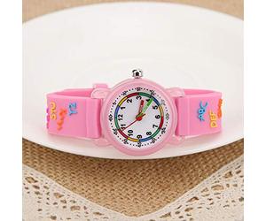 SPYMINNPOO Cartoon Kids Watch Cute Letter Pattern Children Wristwatch Time Recognition Tool for Boys and Girls, Pink/Pink, Red/Blue (#1)