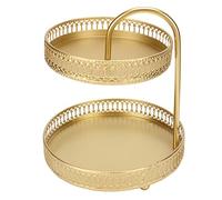 SPYMINNPOO Elegant 2 Tiered Tray Gold Decorative Multi Purpose Cupcake Stand for Home Party, Strong Metal Fruit Serving Tray for Snacks Desserts Pastries, Iron 20 X 16.5 X 2 20cm