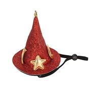 SPYMINNPOO Hamster Hat Moon Star Pattern Small Animal Pet Top Hats for Turtles Lizards Geckos, Adjustable Chin Strap Pet Decorative Costume Hat for Happy Holidays, Premium Short Plush, Felt (Red)