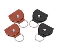 SPYMINNPOO Handmade Guitar Pick Holder with Keychain, 4 Portable Pick Holders for Guitar Accessories, Convenient Storage for Musicians on The Go, Black and Brown