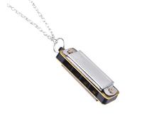 SPYMINNPOO Harmonica Toy Necklace - 4 Hole Mini Musical Instrument, for Kids and Adults - Promotes Color and Music Cognition (Silver)