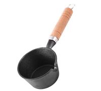 SPYMINNPOO Mini Cast Iron Butter Melting Pot Nonstick Round Sturdy Dripless Spout for Home Kitchen Cooking, Wooden Handle for Safety, for Frying Omelette or Heating Oil, 4.3 X 3.2 X 2.4 Inches